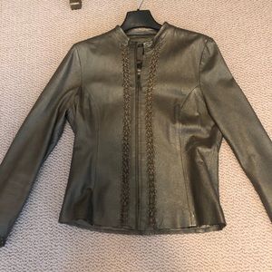 Olive metallic jacket with braided trim